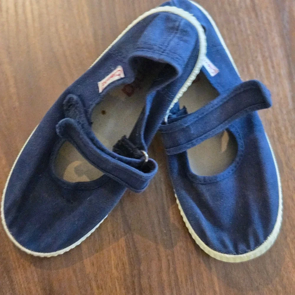 Cienta Kids Navy Blue Canvas Mary Jane Shoes Size 30 Made in Spain Hook and Loop